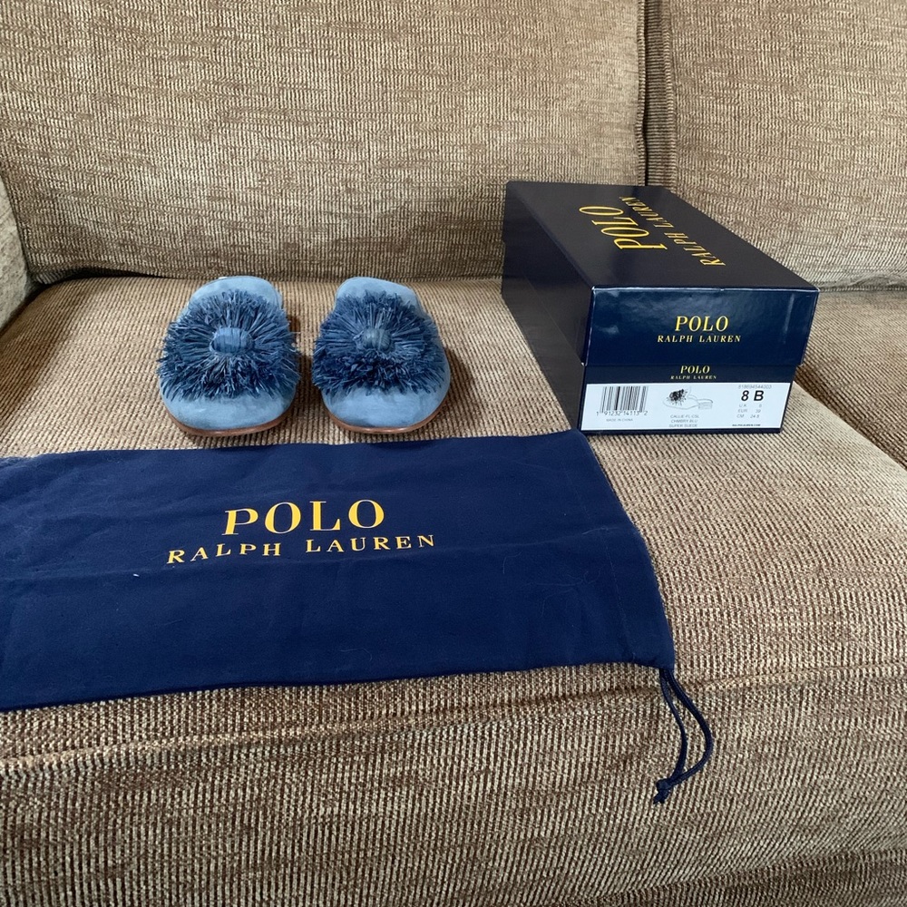 RALPH LAUREN CALLIE CHMBRY BLUE SUPER SUEDE SZ 8